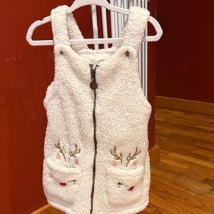 Cozy White Sherpa Vest with Deer Embroidery